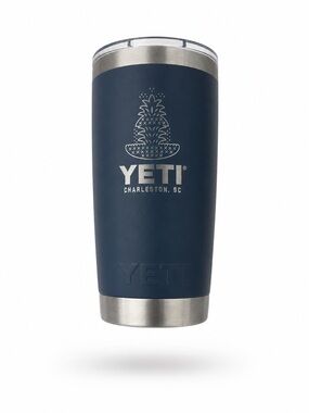 YETI Blue Tumbler with Charleston SC Pineapple Graphic - Never Been Used